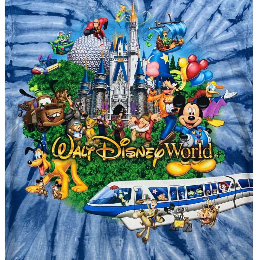 DISNEYLAND RESORT MAGIC KINGDOM TIE DYED CHARACTERS T-SHIRT MEDIUM in BLUE